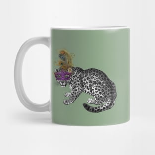 Mardi Gras Vintage Snow Leopard with Mask and Feather Mug